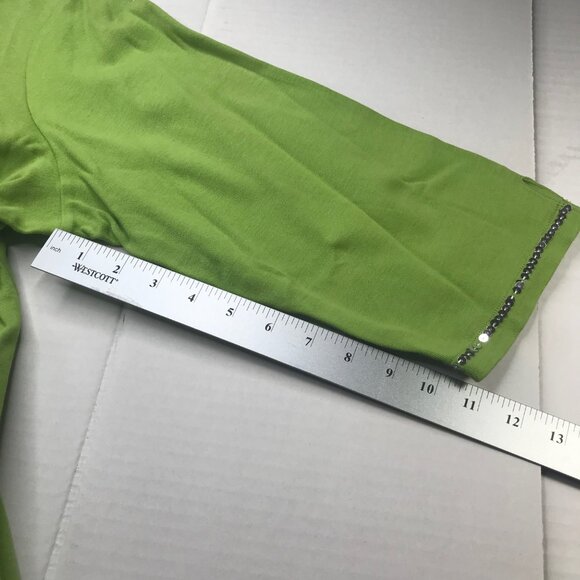 Quaker Factory Women's 1X Top Green With Sequins Trim 3/4 Sleeve Preowned - Picture 8 of 12